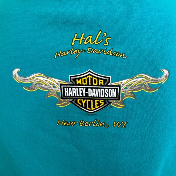 Harley Davidson Motorcycles Cap Sleeve T-Shirt Blue Womens XL Hals New Berlin WI - Picture 6 of 12